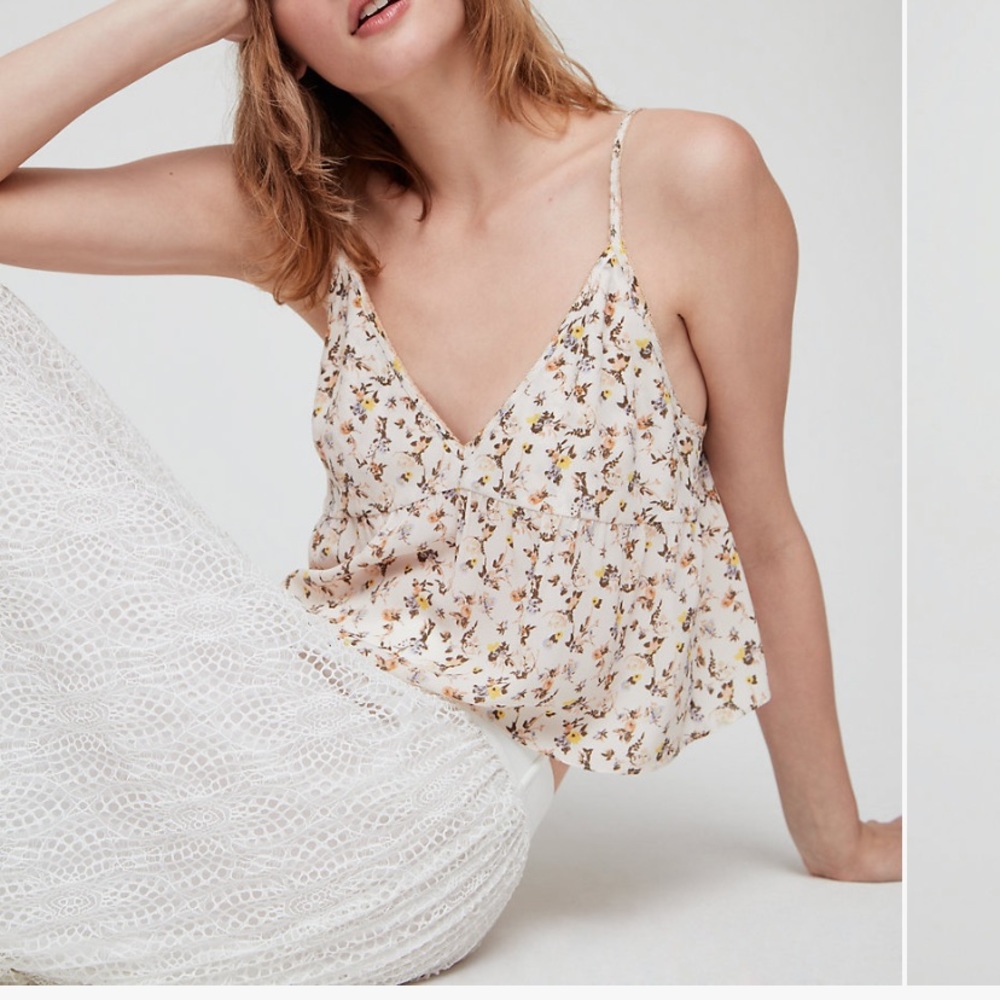 Aritzia Floral Spaghetti Strap Top - Cream and Yellow